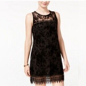 Speechless Black Embossed Velvet Floral Lace Overlay Mini Dress Size Size Medium
